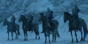 The zombie kings on Game of Thrones lined up on their horses